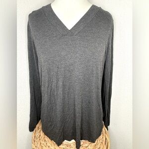 Hanro Gray V-Neck Long Sleeve Top Charcoal casual Women’s Shirt Cotton